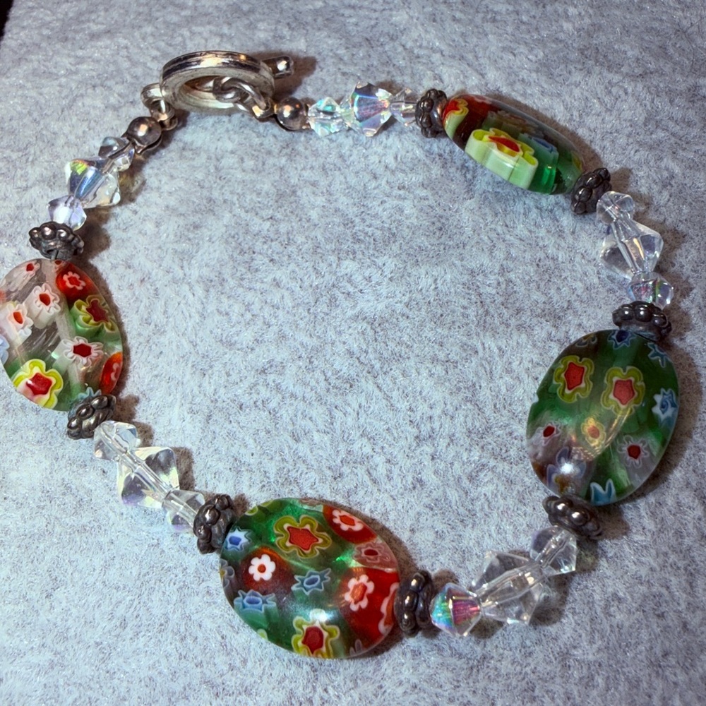 Italian Millefiori Colorful‎ Floral Beaded Bracelet 7"